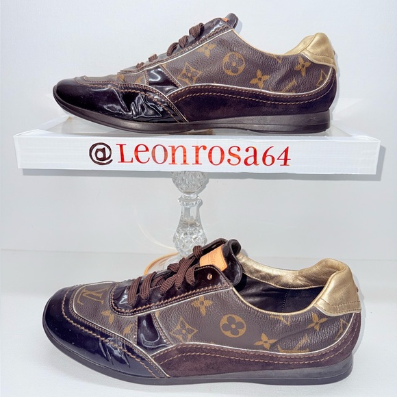 Louis Vuitton Womens Brown Patent Monogram Sneakers Size 38 1/2 EU - Picture 3 of 7